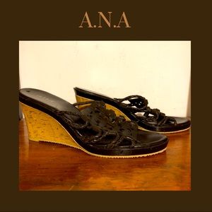 a.n.a A.N.A Brown Leather Wedge Sandals Size 8.5M
